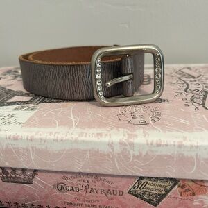 Fossil Brown Leather Belt with Crystal-Accent Buckle